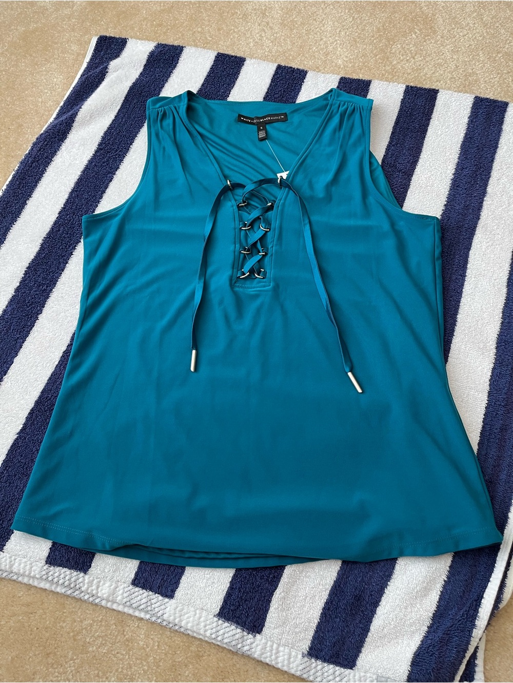 White House Black Market Teal Lace-Up Sleeveless Tank